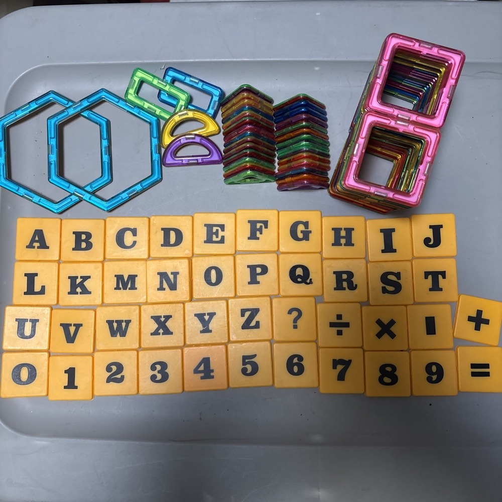 Magformers Lot Of 75 Magnetic tiles, Building toys Magbuilder + Alphabet/Numbers